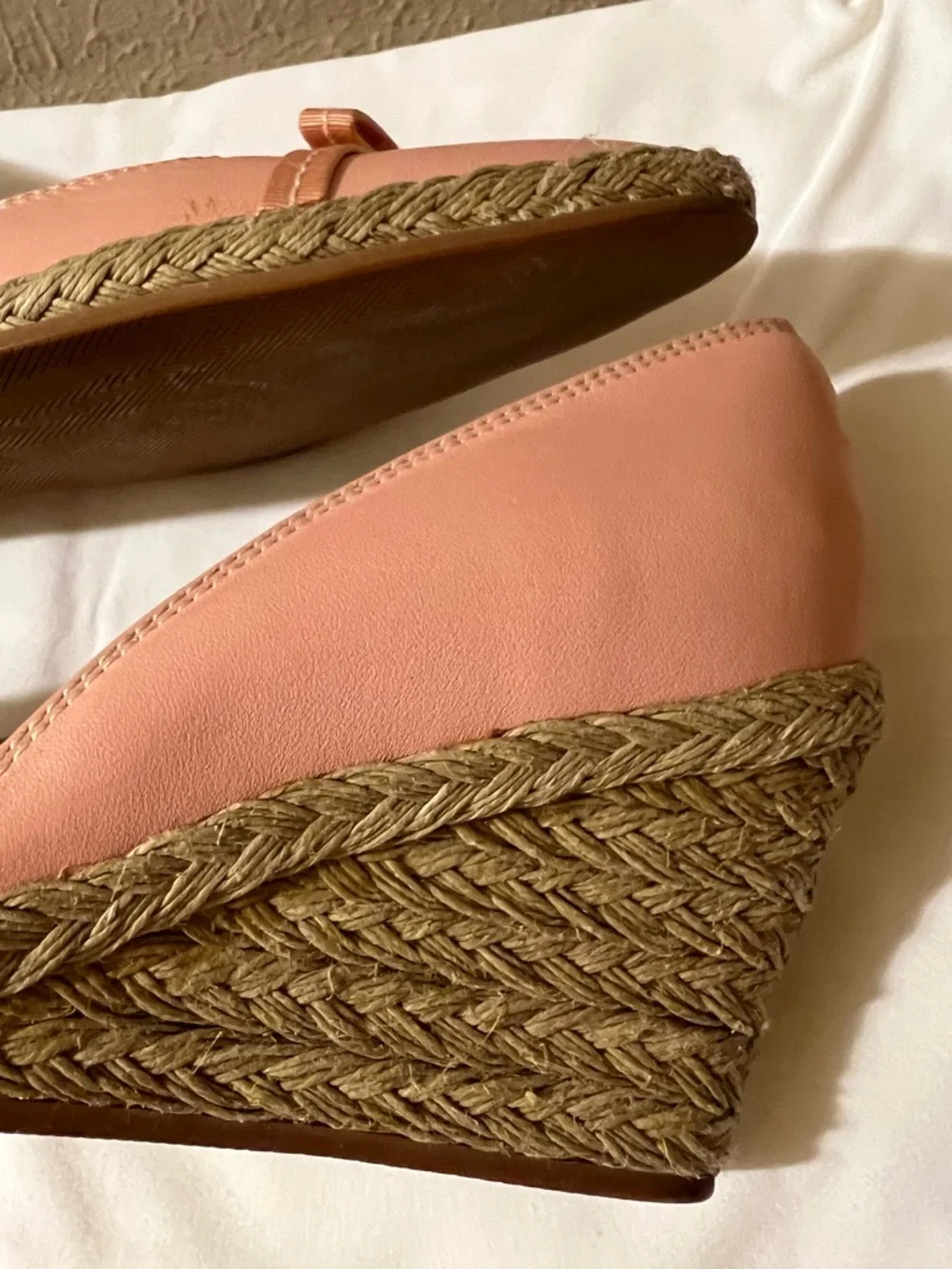 Salvatore Ferragamo 7 1/2 C  Pink Leather Bow Espadrille Wedges Shoes Pumps - Picture 10 of 13